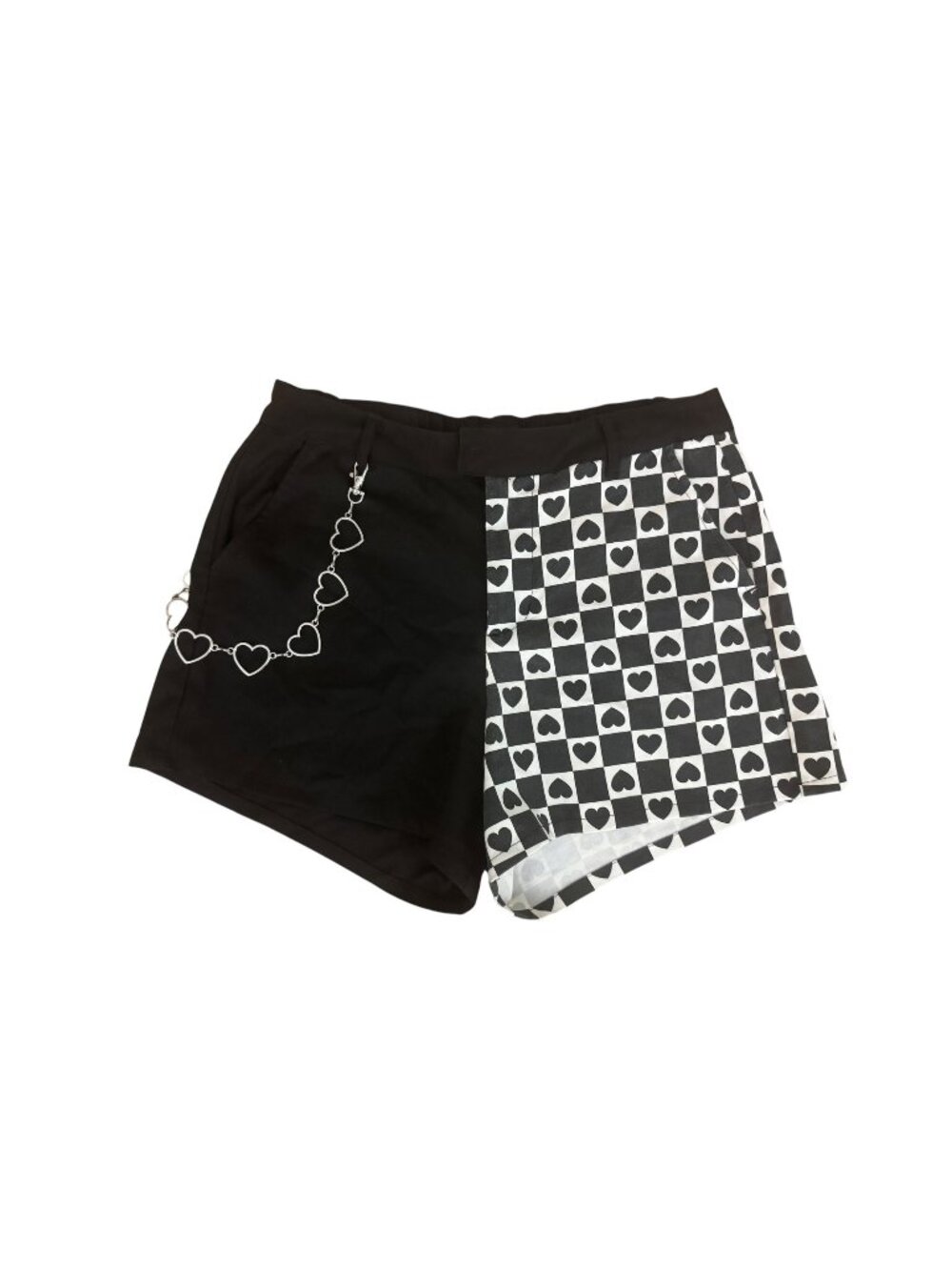 Hot Topic Black & White Checkered Split Chain Shorts Hearts Size M Pockets
